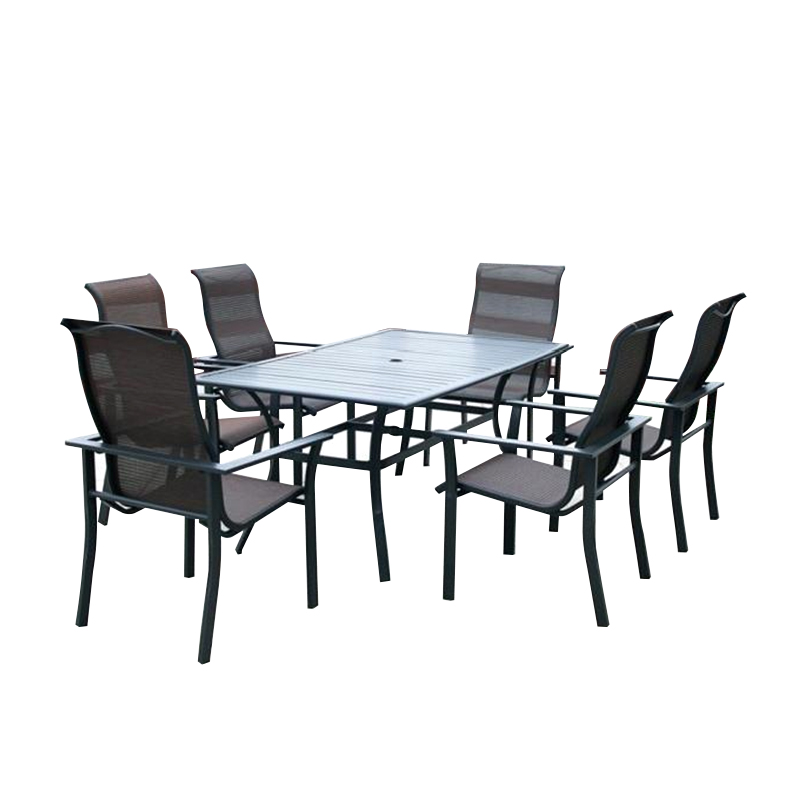 DGF-2014-1 Weather-Resistant Textile Furniture Rectangular Iron Table Seven-Piece Set