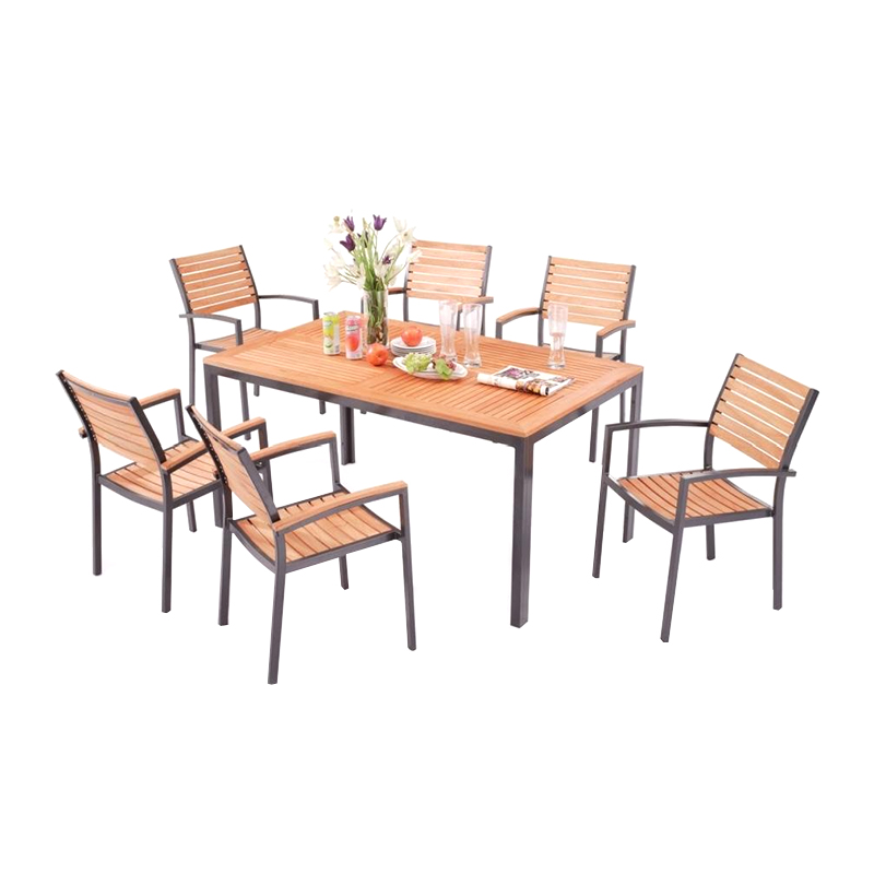 DGF-2017 Weather-Resistant And Waterproof Natural Plastic Wood Furniture Seven-Piece Set