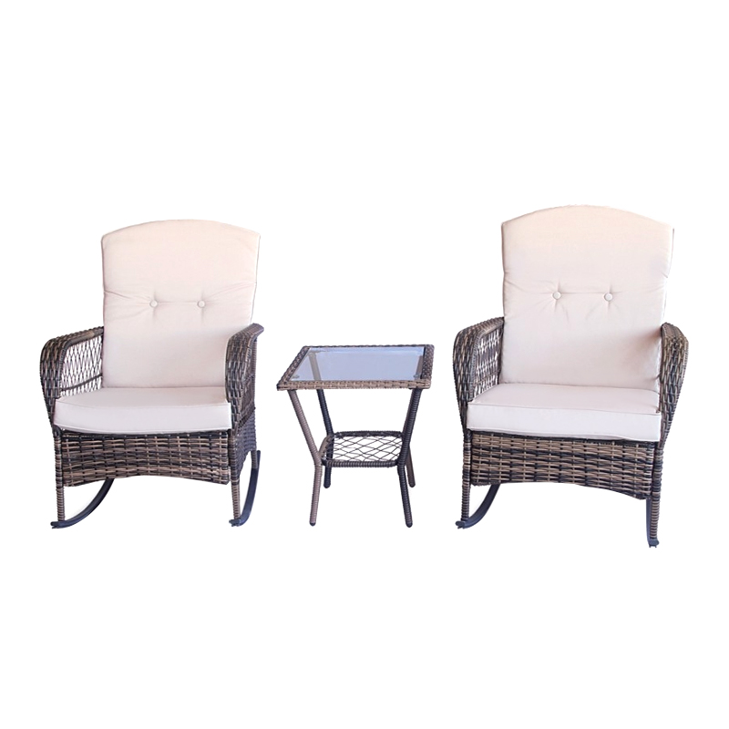 DGF-3007 Durable And Soft Three-Piece Rattan Rocking Chair Set.